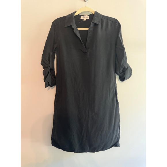 Cloth & Stone Shirt Dress Roll Tab Sleeve‎ Collared Casual Black Dress xs - Picture 1 of 7